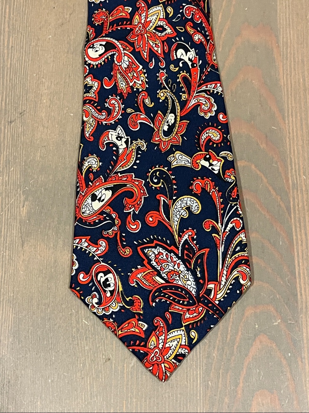 Disney Hidden Mickey Silk Tie Paisley Print Balancine Tie Works Korea Made 80s